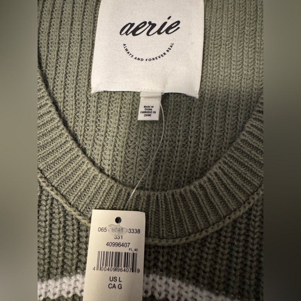 NWT- Aerie Olive and White Knit Sweater - Picture 3 of 3